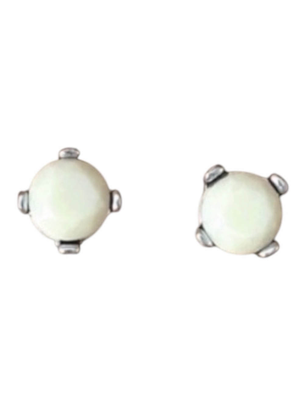 White Round Stone Stud Earrings in Silver Prong Setting - Women Jewelry